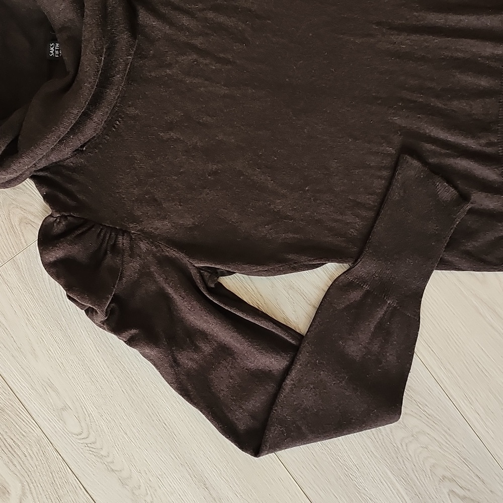 Saks Fifth Avenue Silk Cashmere Cowlneck Bubble Shoulder Longsleeve Sweater, Med - Picture 4 of 15